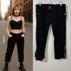Vtg Lip Service Black Capri Pants Goth Womens Sz 13 Grommets Zippers Punk Emo